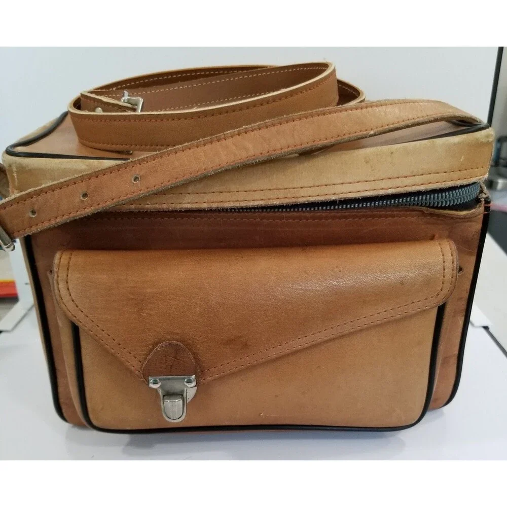 Vintage The Sportsman 502 Top Grain Cowhide Leather Camera Bag Brown Retro